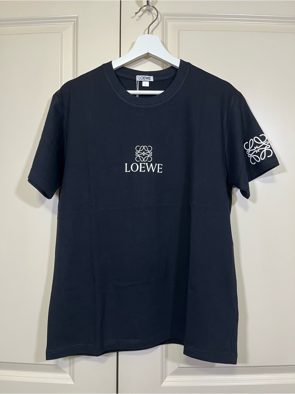 Loewe Black Crewneck T-Shirt with White Anagram Logo